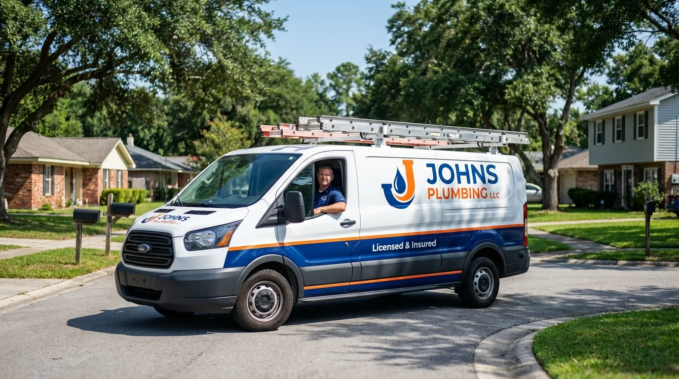 Johns Plumbing LLC service van in De Witt, IA