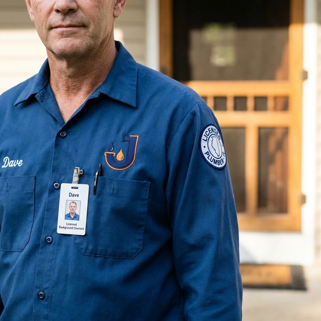 Licensed plumber showing ID badge in De Witt, IA