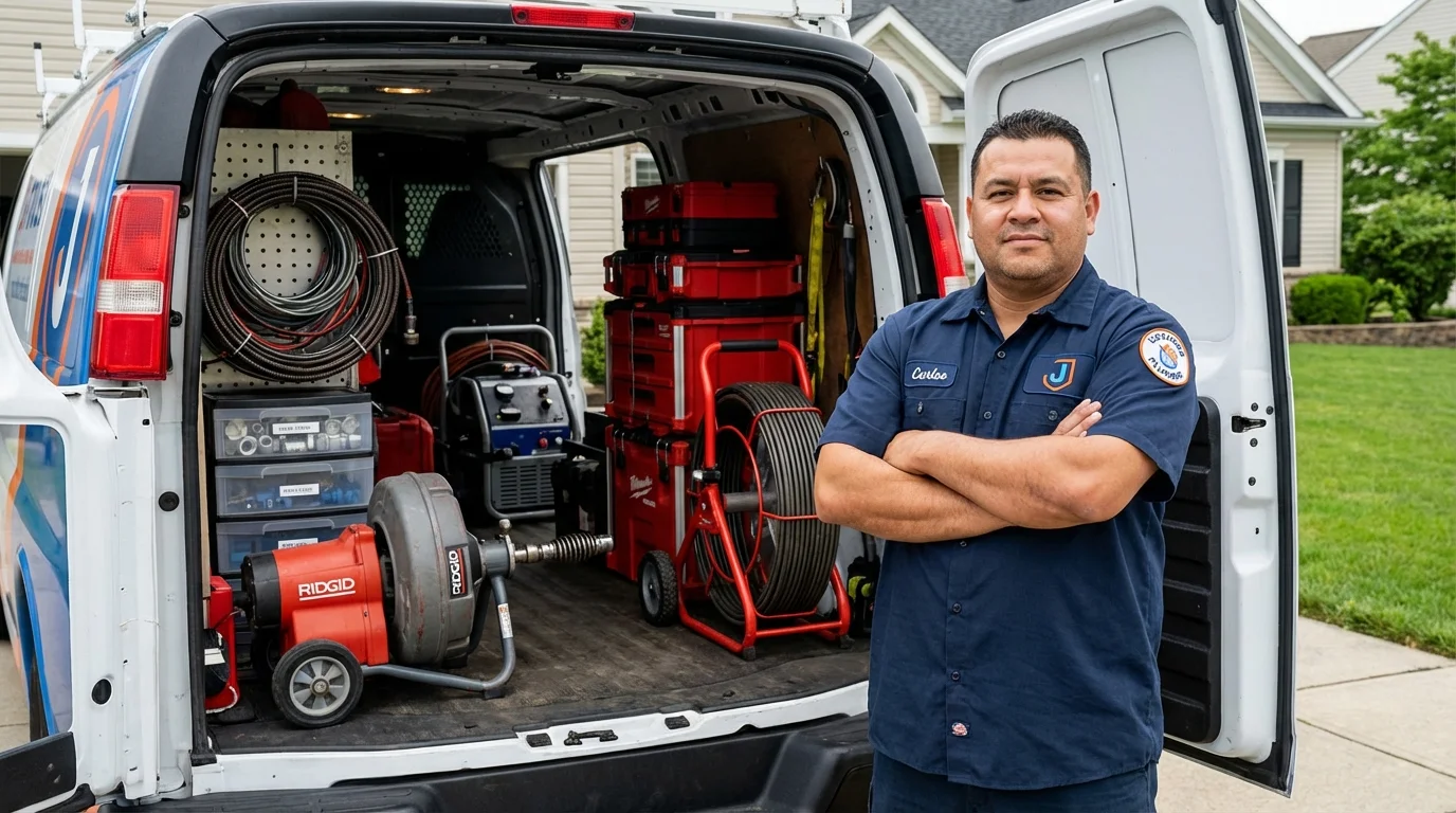 Professional drain cleaning equipment and Johns Plumbing LLC plumber in De Witt