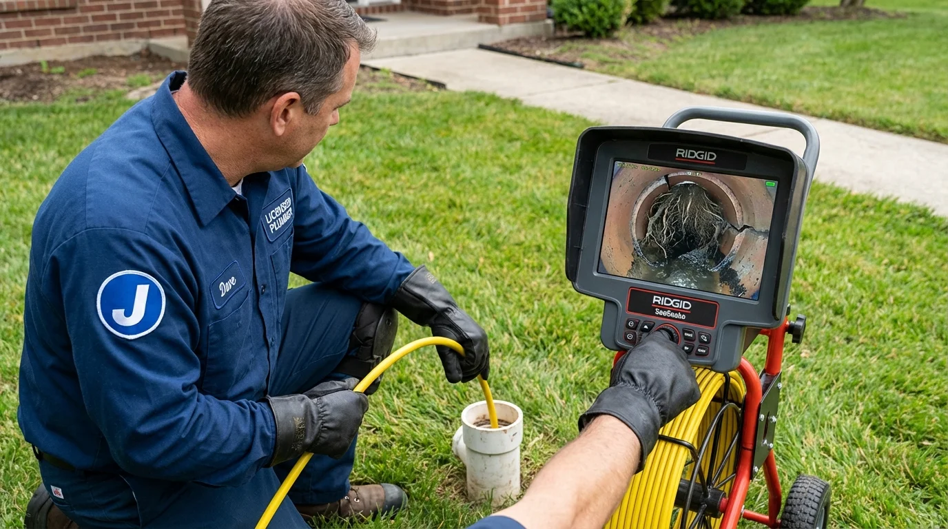 Sewer camera inspection being performed by Johns Plumbing LLC in De Witt